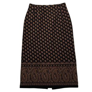 BRIGGS PETITE New York Black and Brown Print Vintage  Maxi Skirt